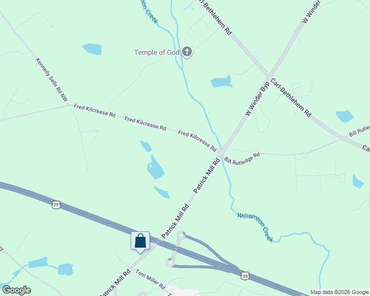map of restaurants, bars, coffee shops, grocery stores, and more near 942 Fred Kilcrease Road in Winder