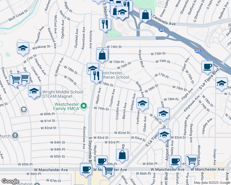 map of restaurants, bars, coffee shops, grocery stores, and more near 7822 Truxton Avenue in Los Angeles