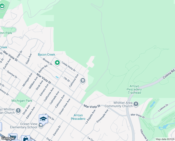 map of restaurants, bars, coffee shops, grocery stores, and more near 7904 Ocean View Avenue in Whittier