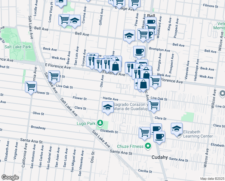 map of restaurants, bars, coffee shops, grocery stores, and more near 4245 Live Oak Street in Cudahy