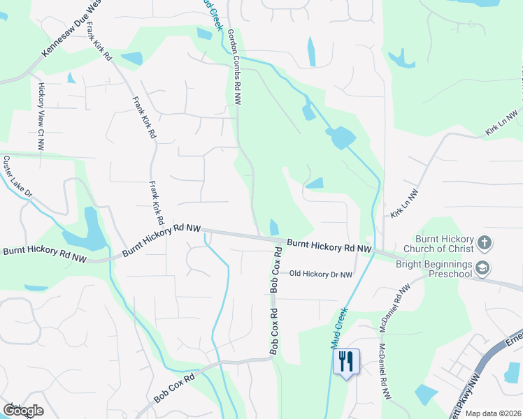 map of restaurants, bars, coffee shops, grocery stores, and more near 612 Gordon Combs Road Northwest in Marietta
