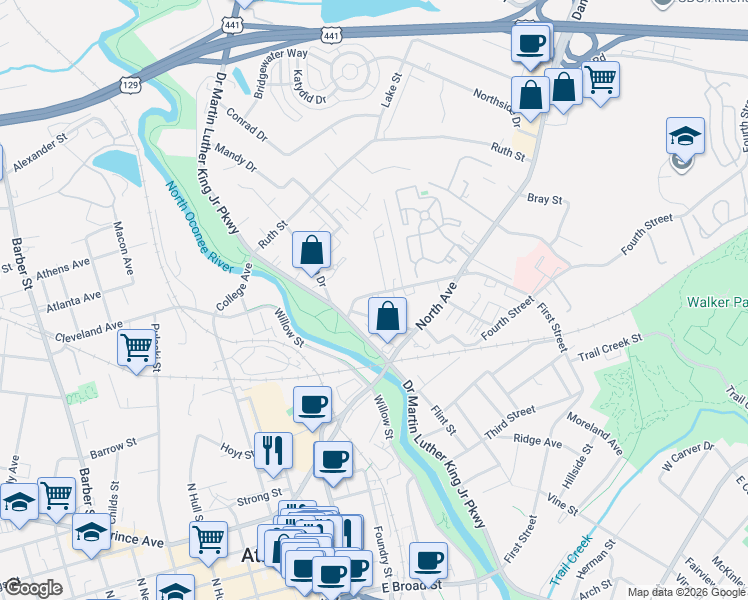 map of restaurants, bars, coffee shops, grocery stores, and more near 152 Strickland Avenue in Athens