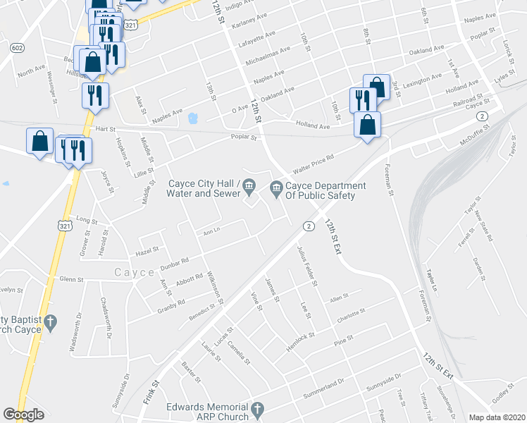 map of restaurants, bars, coffee shops, grocery stores, and more near 1820 Morlaine Road in Cayce