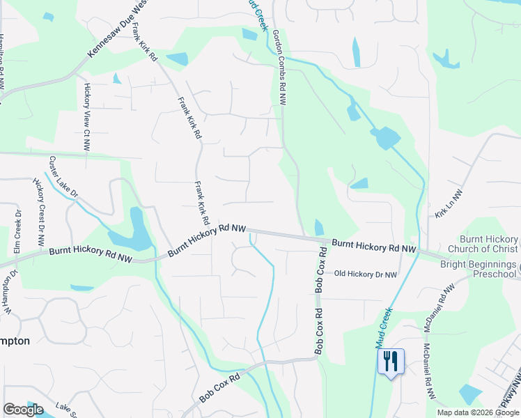 map of restaurants, bars, coffee shops, grocery stores, and more near 2895 Watchmans Walk Northwest in Marietta