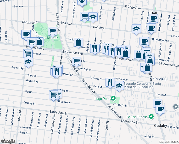 map of restaurants, bars, coffee shops, grocery stores, and more near 3838 Live Oak St in Cudahy