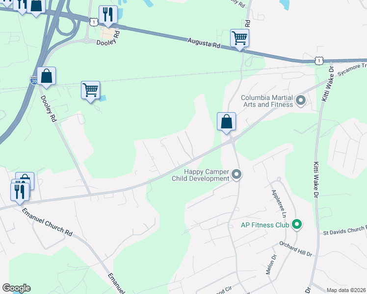 map of restaurants, bars, coffee shops, grocery stores, and more near 446 Two Notch Road in Lexington