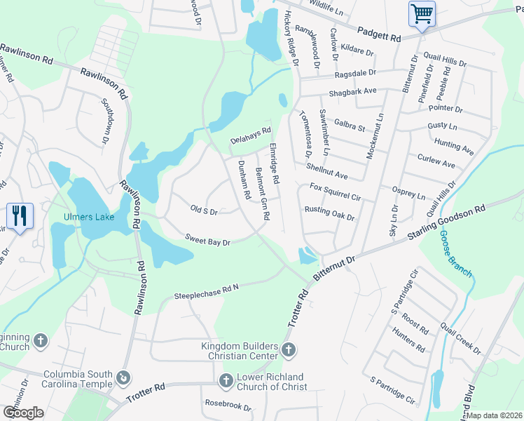 map of restaurants, bars, coffee shops, grocery stores, and more near 20 Old South Drive in Columbia