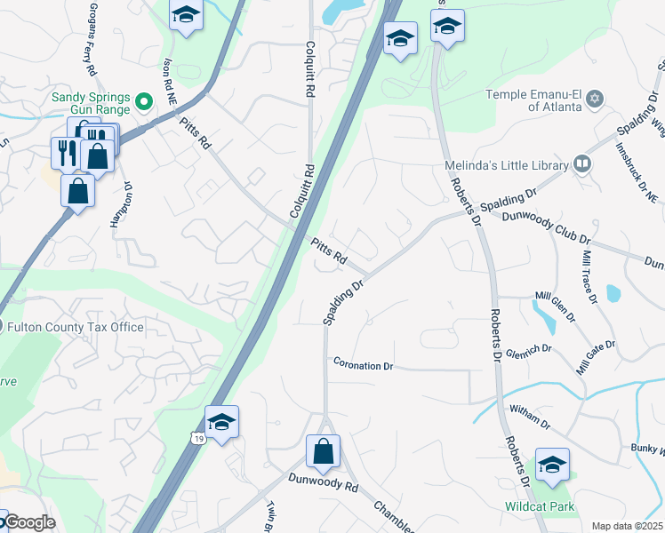 map of restaurants, bars, coffee shops, grocery stores, and more near 7790 Stratford Lane in Sandy Springs