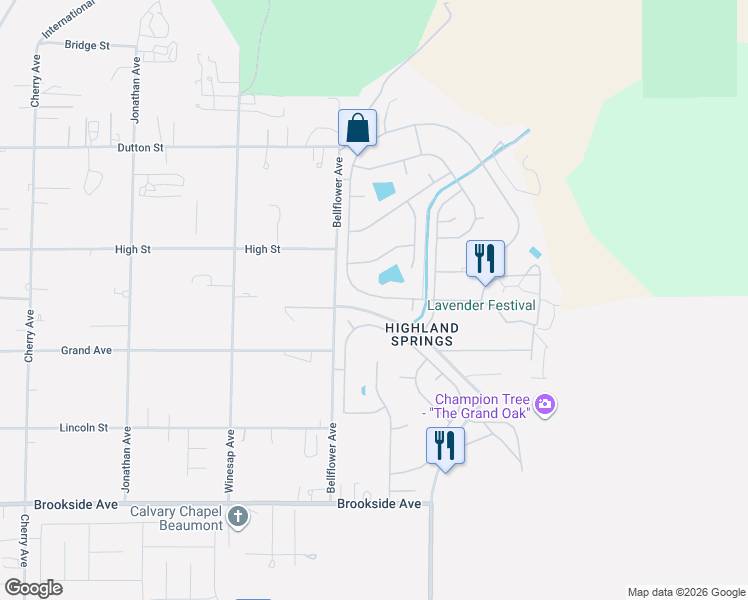 map of restaurants, bars, coffee shops, grocery stores, and more near 10475 Frontier Trail in Cherry Valley