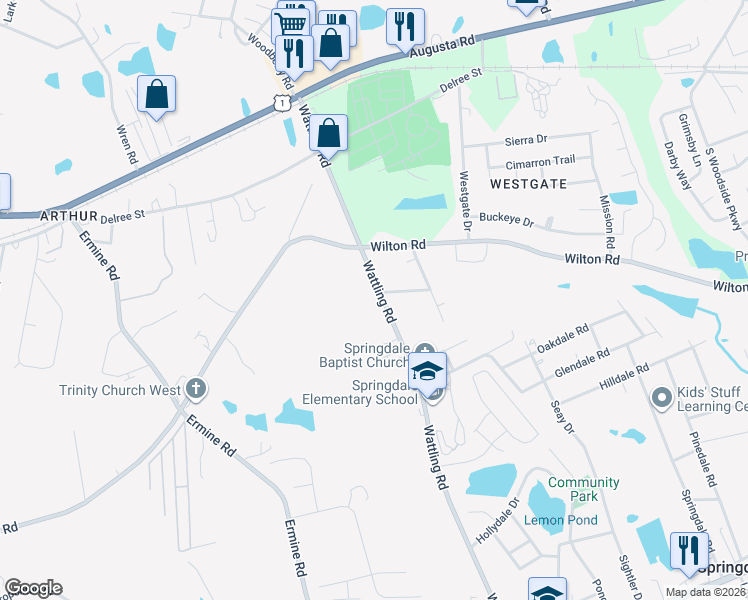 map of restaurants, bars, coffee shops, grocery stores, and more near 324 Wattling Road in West Columbia