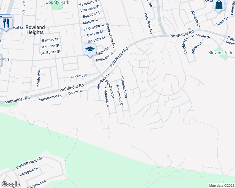 map of restaurants, bars, coffee shops, grocery stores, and more near 2915 Norsewood Drive in Rowland Heights