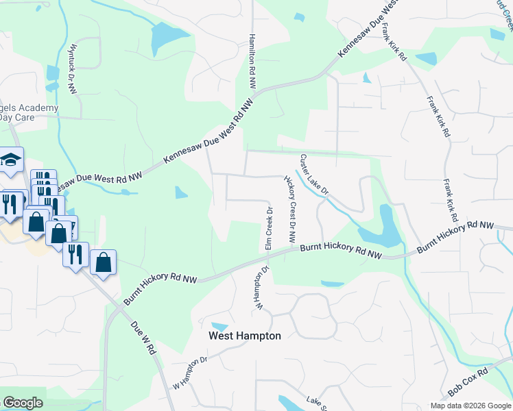 map of restaurants, bars, coffee shops, grocery stores, and more near 3399 Elm Creek Drive in Marietta