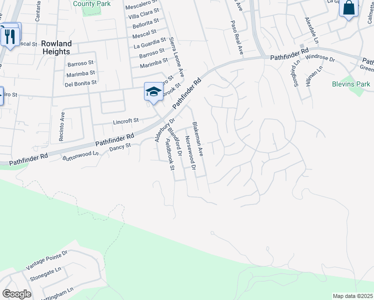 map of restaurants, bars, coffee shops, grocery stores, and more near 2915 Norsewood Drive in Rowland Heights