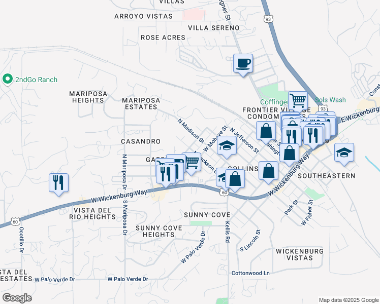 map of restaurants, bars, coffee shops, grocery stores, and more near 469 North Jackson Street in Wickenburg