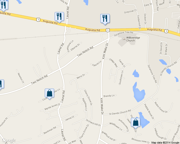 map of restaurants, bars, coffee shops, grocery stores, and more near 192 Berry Drive in West Columbia