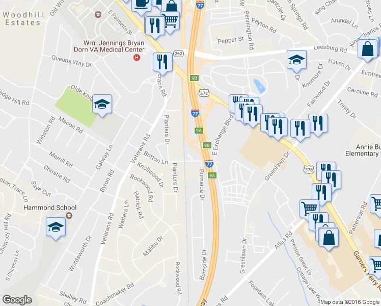 map of restaurants, bars, coffee shops, grocery stores, and more near 116 Courtyard Homes Drive in Columbia