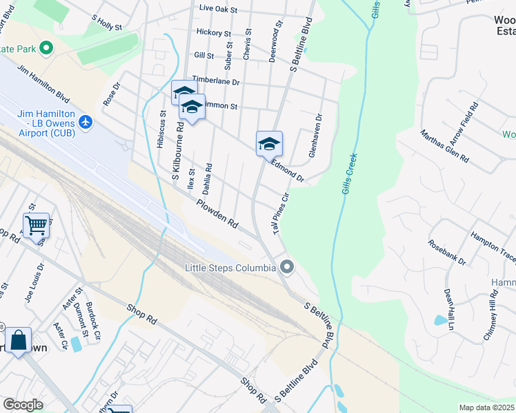 map of restaurants, bars, coffee shops, grocery stores, and more near 4103 Lantana Drive in Columbia