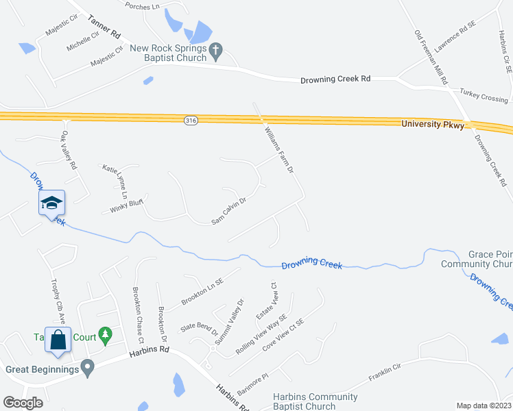 map of restaurants, bars, coffee shops, grocery stores, and more near 2783 Sam Calvin Drive in Dacula