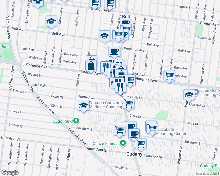 map of restaurants, bars, coffee shops, grocery stores, and more near 7301 Clarkson Avenue in Cudahy
