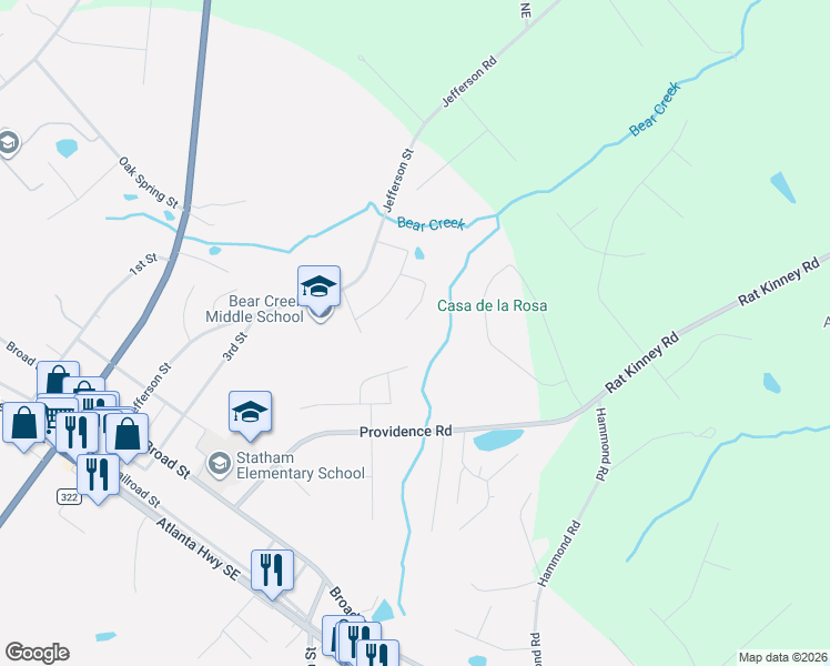 map of restaurants, bars, coffee shops, grocery stores, and more near 220 Jefferson Street in Statham