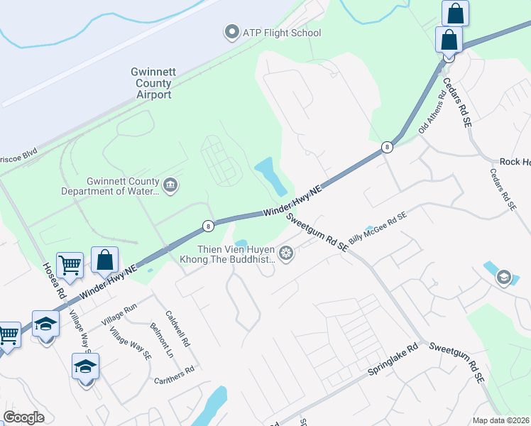 map of restaurants, bars, coffee shops, grocery stores, and more near 606-798 Winder Highway in Lawrenceville