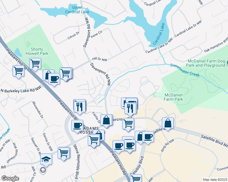 map of restaurants, bars, coffee shops, grocery stores, and more near 2955 Oxwell Drive Northwest in Duluth