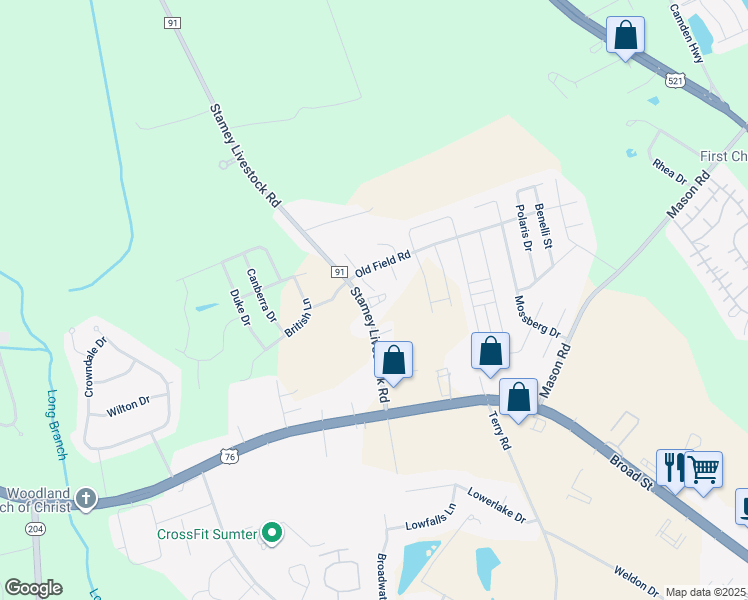 map of restaurants, bars, coffee shops, grocery stores, and more near 1725 Stamey Livestock Road in Sumter