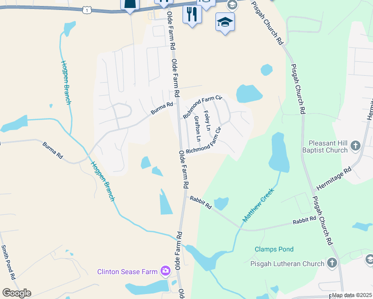 map of restaurants, bars, coffee shops, grocery stores, and more near 109 Richmond Farm Circle in Lexington