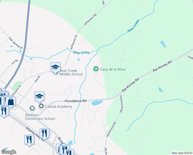 map of restaurants, bars, coffee shops, grocery stores, and more near 558 Providence Circle in Statham