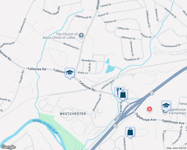 map of restaurants, bars, coffee shops, grocery stores, and more near 180 Kirby Lane in Athens
