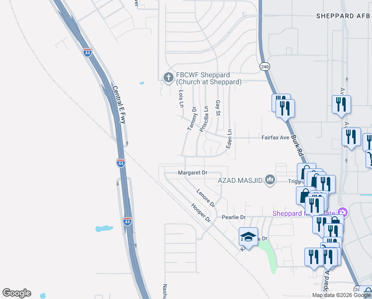 map of restaurants, bars, coffee shops, grocery stores, and more near 4603 Tammy Drive in Wichita Falls