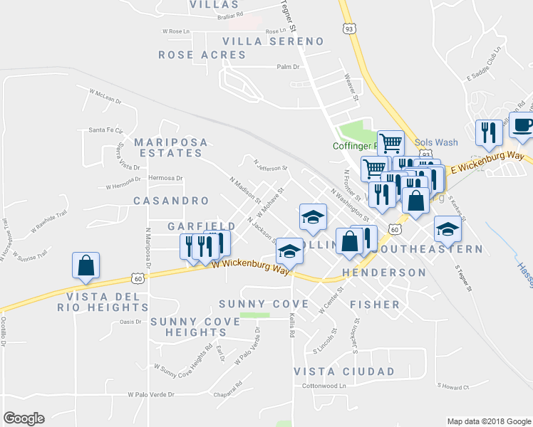 map of restaurants, bars, coffee shops, grocery stores, and more near 311 West Mohave Street in Wickenburg