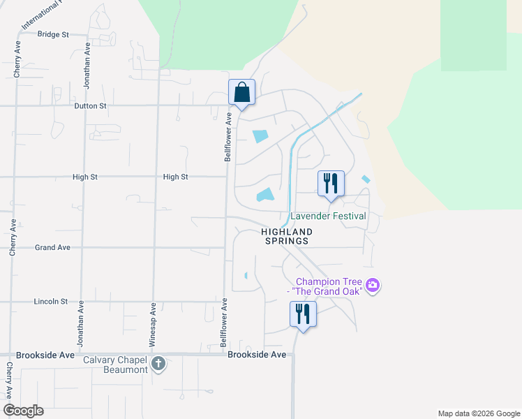 map of restaurants, bars, coffee shops, grocery stores, and more near 10500 Frontier Trail in Cherry Valley