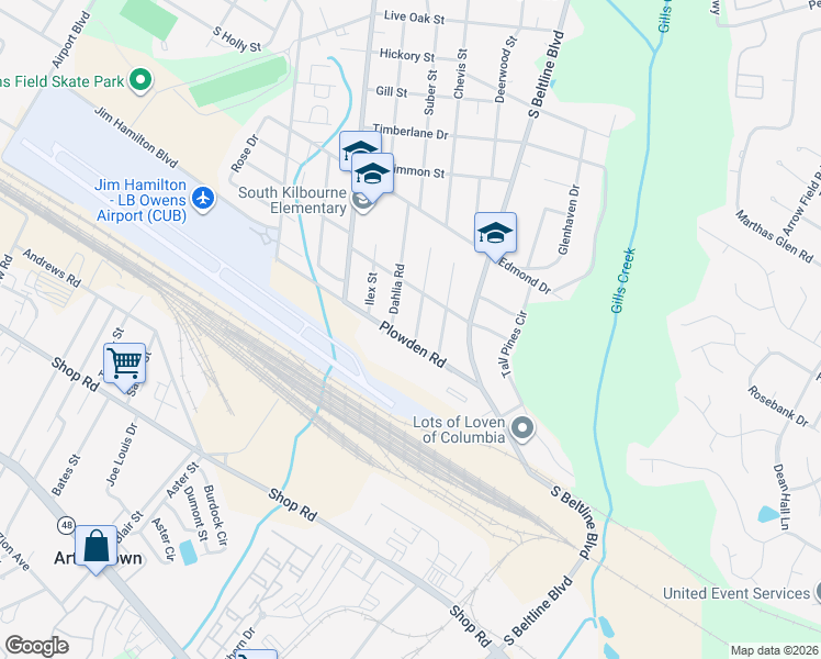 map of restaurants, bars, coffee shops, grocery stores, and more near 1527 Aralia Drive in Columbia