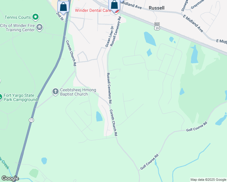 map of restaurants, bars, coffee shops, grocery stores, and more near 442 Russell Cemetery Road in Winder