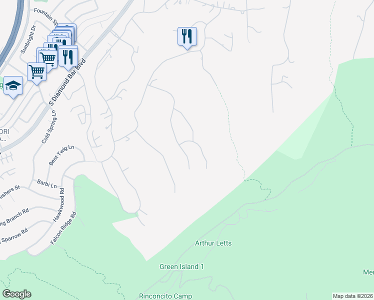 map of restaurants, bars, coffee shops, grocery stores, and more near 2862 Oak Knoll Drive in Diamond Bar