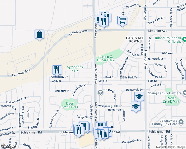 map of restaurants, bars, coffee shops, grocery stores, and more near 14198 Legato Court in Corona