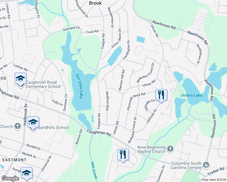 map of restaurants, bars, coffee shops, grocery stores, and more near 2421 Saxon Shore Road in Columbia