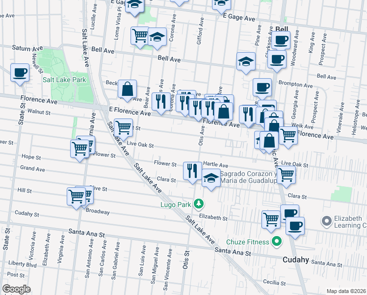 map of restaurants, bars, coffee shops, grocery stores, and more near 4101 Live Oak Street in Cudahy