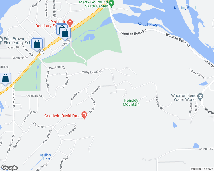 map of restaurants, bars, coffee shops, grocery stores, and more near 165 Azalea Drive in Gadsden