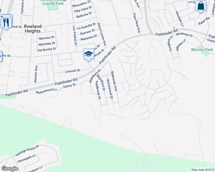 map of restaurants, bars, coffee shops, grocery stores, and more near 2909 Norsewood Drive in Rowland Heights