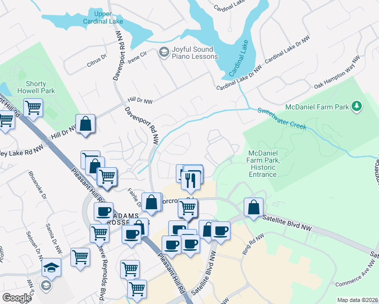 map of restaurants, bars, coffee shops, grocery stores, and more near 3060 Oxwell Drive Northwest in Duluth