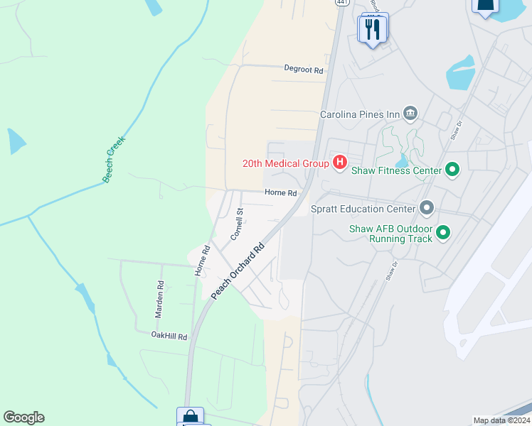 map of restaurants, bars, coffee shops, grocery stores, and more near 9 Country Squire Court in Sumter