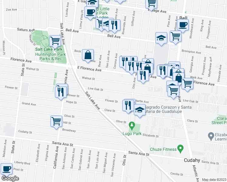 map of restaurants, bars, coffee shops, grocery stores, and more near 4013 Live Oak Street in Cudahy