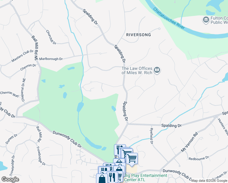map of restaurants, bars, coffee shops, grocery stores, and more near 520 Old Cobblestone Drive in Atlanta