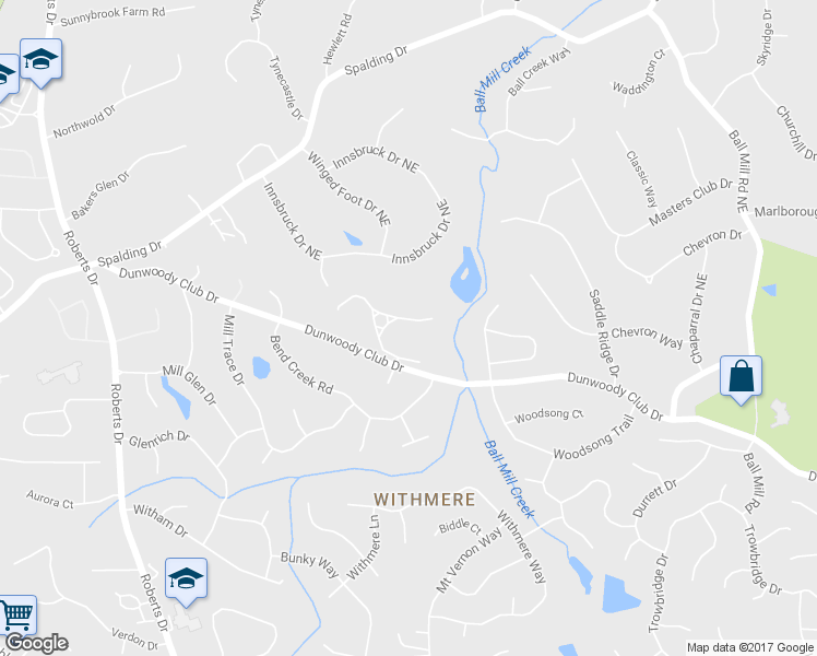 map of restaurants, bars, coffee shops, grocery stores, and more near 25 Ball Mill Place in Atlanta