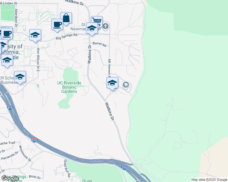 map of restaurants, bars, coffee shops, grocery stores, and more near 4466 Mount Vernon Avenue in Riverside