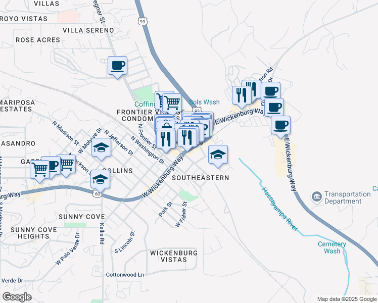 map of restaurants, bars, coffee shops, grocery stores, and more near 7 West Wickenburg Way in Wickenburg