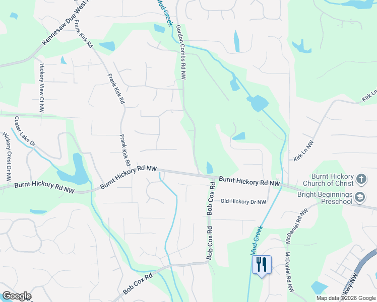 map of restaurants, bars, coffee shops, grocery stores, and more near 641 Gordon Combs Road Northwest in Marietta