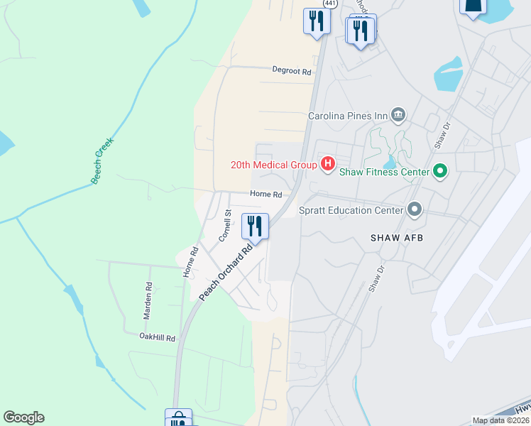 map of restaurants, bars, coffee shops, grocery stores, and more near 8 Country Squire Court in Sumter